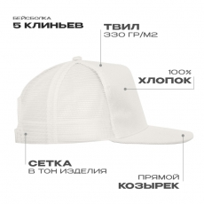 Бейсболка прямой козырёк STAN 5 клиньев хлопок 330, 09