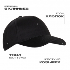 Бейсболка STAN 5 клиньев хлопок 150, 10L